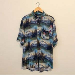 RSVLTS Bob Ross HAPPY LITTLE FOREST Short Sleeve Shirt Button Down Large